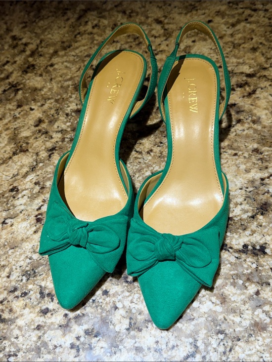 J. Crew Shoes - J. Crew Factory Kelly Green Bow Pointed-Toe Slingback Kitten Heel Pumps
